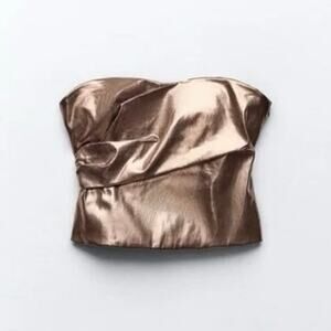 Zara NWOT Faux Leather Metallic Bronze‎ Tube Top